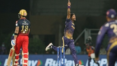Knight Riders' Umesh Yadav celebrates the dismissal of Virat Kohli (Twitter/IPL) Knight Riders' Umesh Yadav celebrates the dismissal of Virat Kohli (Twitter/IPL)