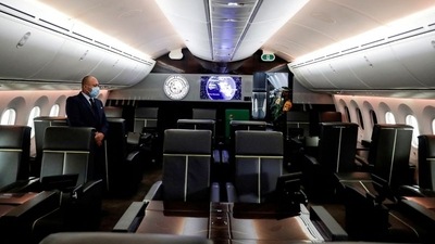 A view shows the interior of the presidential plane, a Boeing 787-8 Dreamliner that Mexico's President Andres Manuel Lopez Obrador is selling. (REUTERS)