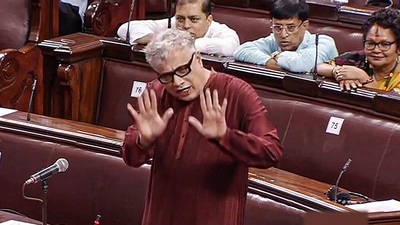 TMC MP Derek O'Brien speaks in the Rajya Sabha during the second part of Budget Session of Parliament, in New Delhi. (PTI)