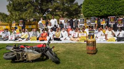 Among those present included Leader of Opposition in the Rajya Sabha Mallikarjun Kharge and Congress leader in the Lok Sabha Adhir Ranjan Chowdhury. (PTI) Among those present included Leader of Opposition in the Rajya Sabha Mallikarjun Kharge and Congress leader in the Lok Sabha Adhir Ranjan Chowdhury. (PTI)