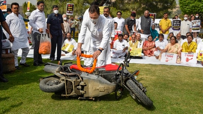 "I had said that when elections will be over, the prices of petrol and diesel will be rising and had asked people to fill up their tanks," Rahul Gandhi added. (PTI) "I had said that when elections will be over, the prices of petrol and diesel will be rising and had asked people to fill up their tanks," Rahul Gandhi added. (PTI)