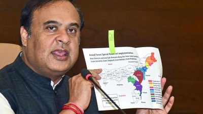 Assam Chief Minister Himanta Biswa Sarma addresses the media regarding the removal of Armed Forces Special Powers Act (AFSPA) from some areas of the state, at Assam Secretariat in Guwahati. (PTI) Assam Chief Minister Himanta Biswa Sarma addresses the media regarding the removal of Armed Forces Special Powers Act (AFSPA) from some areas of the state, at Assam Secretariat in Guwahati. (PTI)
