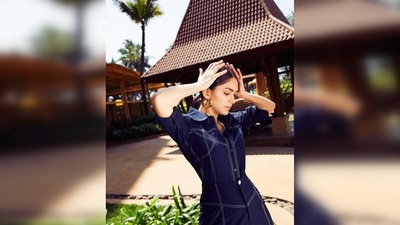 Mrunal Thakur picked an aesthetic background to flaunt her denim outfit by the clothing line Lovebirds. (Instagram/@mrunalthakur) Mrunal Thakur picked an aesthetic background to flaunt her denim outfit by the clothing line Lovebirds. (Instagram/@mrunalthakur)