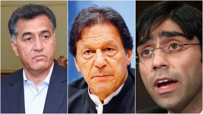 Faiz Hameed, former Director-General of the ISI (L), Pakistan Prime Minister Imran Khan (C), Pak NSA Moeed Yusuf (R). Faiz Hameed, former Director-General of the ISI (L), Pakistan Prime Minister Imran Khan (C), Pak NSA Moeed Yusuf (R).