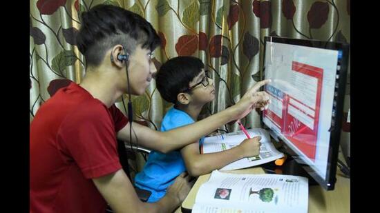 Only one in four students in India has access to digital learning. Though edtech solutions for virtual learning are growing, they are still out of reach for the millions of families who cannot afford a smartphone and high-bandwidth internet (Keshav Singh/Hindustan Times)
