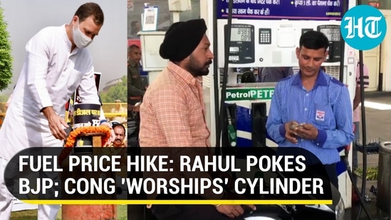 FUEL PRICE HIKE: RAHUL POKES BJP; CONG 'WORSHIPS' CYLINDERS