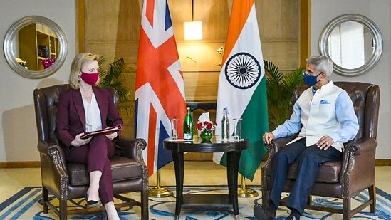 External Affairs Minister S. Jaishankar with UK Foreign Secretary Liz Truss, during their meeting in New Delhi.&nbsp;(PTI)