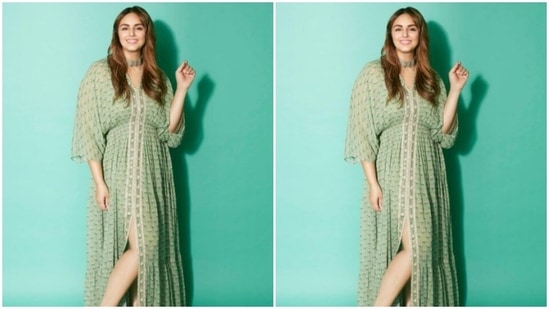 Huma’s dress came with a thigh-high slit and dramatic sleeves. In a silver choker from the house of Ritika Sachdeva, Huma looked stunning.(Instagram/@iamhumaq)
