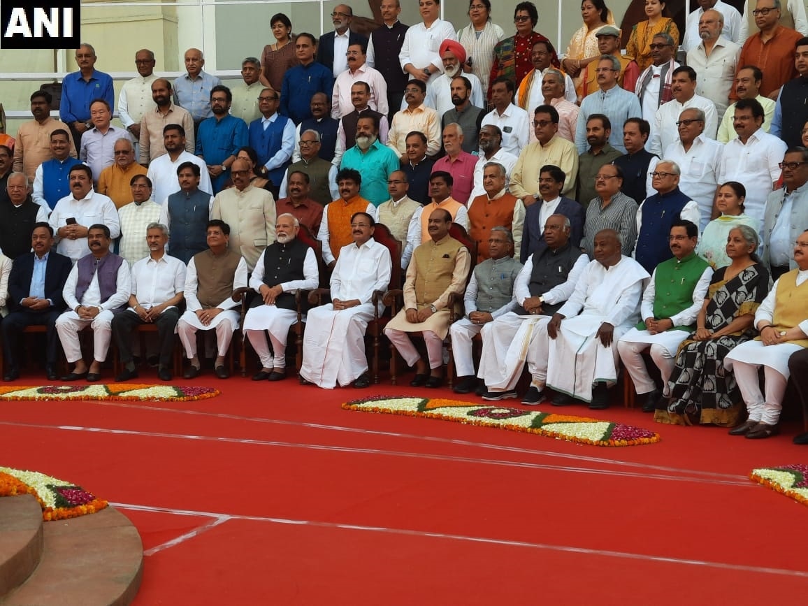 Retiring members of Rajya Sabha had a photo-op session with Prime Minister Narendra Modi and others. (ANI Photo) Retiring members of Rajya Sabha had a photo-op session with Prime Minister Narendra Modi and others. (ANI Photo)