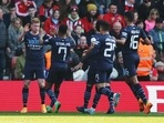 &nbsp;Manchester City's Kevin De Bruyne celebrates with teammates