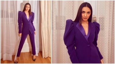 Kiara Advani lays fashion cues on how to up your work wardrobe with this violet pantsuit look. (Instagram/@vandafashionagency) Kiara Advani lays fashion cues on how to up your work wardrobe with this violet pantsuit look. (Instagram/@vandafashionagency)