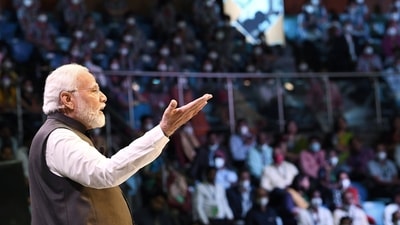 Prime Minister Narendra Modi interacting with the students, teachers and parents during the 5th edition of Pariksha Pe Charcha, at Talkatora Stadium, in New Delhi on Friday. (ANI Photo) Prime Minister Narendra Modi interacting with the students, teachers and parents during the 5th edition of Pariksha Pe Charcha, at Talkatora Stadium, in New Delhi on Friday. (ANI Photo)