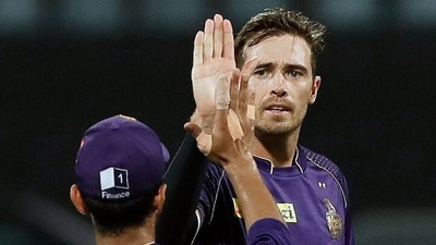 Tim Southee celebrate the dismissal of Punjab Kings Shikhar Dhawan during the IPL 2022 match between Kolkata Knight Riders and Punjab Kings (ANI) Tim Southee celebrate the dismissal of Punjab Kings Shikhar Dhawan during the IPL 2022 match between Kolkata Knight Riders and Punjab Kings (ANI)