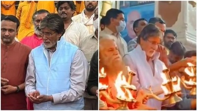 Amitabh Bachchan performed puja and aarti during his visit to Rishikesh.