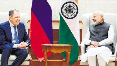 Russia’s foreign minister Sergey Lavrov with Prime Minister Narendra Modi on Friday. (ANI)