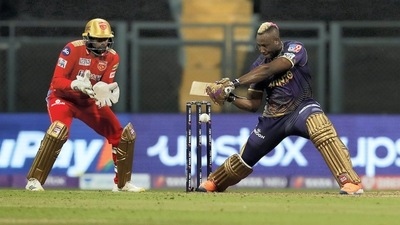 Mumbai: Andre Russell of Kolkata Knight Riders in action during match 8 of the Indian Premier League 2022 cricket tournament between the Kolkata Knight Riders and the Punjab Kings, at the Wankhede Stadium in Mumbai, Friday, April 1, 2022. (PTI) Mumbai: Andre Russell of Kolkata Knight Riders in action during match 8 of the Indian Premier League 2022 cricket tournament between the Kolkata Knight Riders and the Punjab Kings, at the Wankhede Stadium in Mumbai, Friday, April 1, 2022. (PTI)