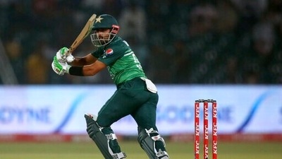 Pakistan's Babar Azam bats during the 2nd ODI between Pakistan and Australia at Gaddafi Stadium in Lahore.&nbsp; (AP)