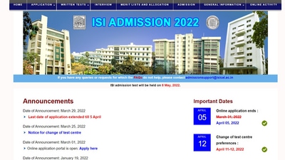 ISI admission 2022: Last date of registration extends till April 5, details here ISI admission 2022: Last date of registration extends till April 5, details here