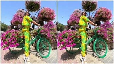 Hina played muse to fashion designer house Ekastories and picked a printed co-ord set for her day out in Dubai. (Instagram/@realhinakhan)