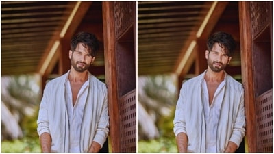 Shahid paired a white kurta set with an off-white bomber jacket with crumpled patterns. He further accessorised his look with soft maroon boots. (Instagram/@shahidkapoor)
