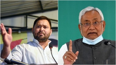Bihar opposition leader Tejashwi Yadav (left)), and chief minister Nitish Kumar (right).
