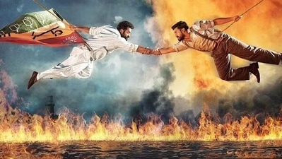 Jr NTR and Ram Charan in a still from RRR. Jr NTR and Ram Charan in a still from RRR. 