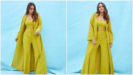Fashionista Sonakshi Sinha was earlier spotted wearing a mustard semi-formal easy breezy chic set.(Instagram/@aslisona)