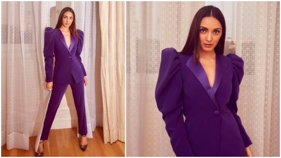 Kiara Advani lays fashion cues on how to up your work wardrobe with this violet pantsuit look.(Instagram/@vandafashionagency)