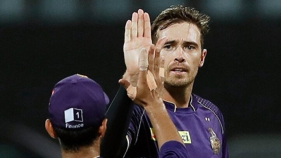 Tim Southee celebrate the dismissal of Punjab Kings Shikhar Dhawan during the IPL 2022 match between Kolkata Knight Riders and Punjab Kings(ANI)