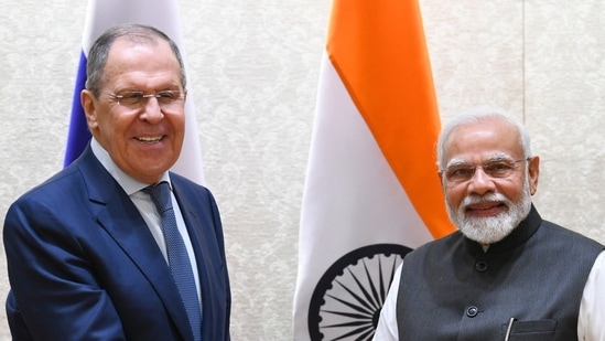 PM Narendra Modi with Russian FM Sergey Lavrov in New Delhi on Friday. (Twitter @mfa_russia)