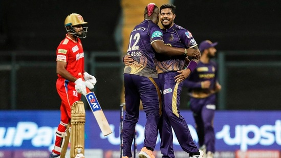 Umesh Yadav of Kolkata Knight Riders celebrates the wicket of Mayank Agarwal of Punjab Kings, during match 8 of the Indian Premier League 2022 cricket tournament between the Kolkata Knight Riders and the Punjab Kings, at the Wankhede Stadium in Mumbai(PTI)