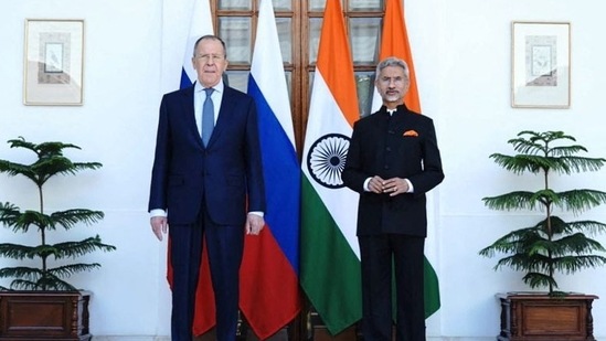 Foreign Minister Subrahmanyam Jaishankar and his Russian counterpart Sergei Lavrov are seen before their meeting in New Delhi.(Reuters)