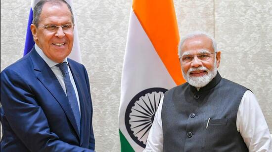 Prime Minister Narendra Modi with Russian foreign minister Sergey Lavrov, during their meeting in New Delhi. (PTI/mMFA Russia)