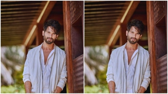 Shahid paired a white kurta set with an off-white bomber jacket with crumpled patterns. He further accessorised his look with soft maroon boots.(Instagram/@shahidkapoor)