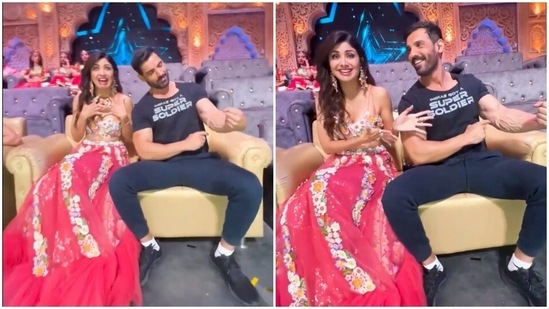 Actors Shilpa Shetty and John Abraham on sets of India's Got Talent.