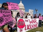 Activists protest the Russia-Ukraine war on the East Front of the US Capitol, Washington. (AP) Activists protest the Russia-Ukraine war on the East Front of the US Capitol, Washington. (AP)