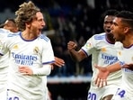 Real Madrid's Luka Modric, left, celebrates with teammate Mariano Diaz after scoring during the Spanish La Liga soccer match between Real Madrid and Real Sociedad.(AP) Real Madrid's Luka Modric, left, celebrates with teammate Mariano Diaz after scoring during the Spanish La Liga soccer match between Real Madrid and Real Sociedad.(AP)