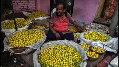 In Delhi and its satellite townships, the prices of lemons are in the range of  ₹55-65 per 250 gram. Lemons are priciest in states such as Gujarat, Maharashtra and Karnataka, where they have gone up by a wide margin of between 30-80%. (AP PHOTO.)