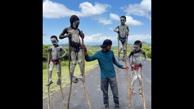 Yadav with members of the body-painting Banna tribe, during his nine months in Africa last year. Yadav with members of the body-painting Banna tribe, during his nine months in Africa last year.