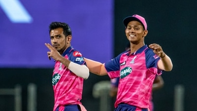 Yuzvendra Chahal took back to back wickets in the 16th over to put the breaks on MI. (Rajasthan Royals Twitter) Yuzvendra Chahal took back to back wickets in the 16th over to put the breaks on MI. (Rajasthan Royals Twitter)