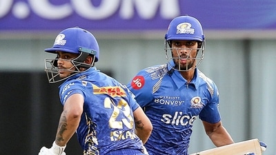 Kishan and Tilak Varma put up 81 runs off 54 balls for the third wicket. (Mumbai Indians Twitter) Kishan and Tilak Varma put up 81 runs off 54 balls for the third wicket. (Mumbai Indians Twitter)