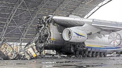 The destroyed An-225 Mriya cargo plane, the world’s biggest aircraft, at an airfield in Hostomel, in Kyiv region. (Reuters)