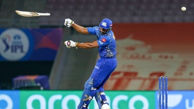 Kieron Pollard loses grip of his bat while attempting a pull shot (PTI) Kieron Pollard loses grip of his bat while attempting a pull shot (PTI)