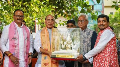 Defence minister Rajnath Singh being felicitated in the presence of Uttar Pradesh deputy chief minister Brajesh Pathak and BJP MLA Neeraj Bora in Lucknow on Saturday. (ANI PHOTO) Defence minister Rajnath Singh being felicitated in the presence of Uttar Pradesh deputy chief minister Brajesh Pathak and BJP MLA Neeraj Bora in Lucknow on Saturday. (ANI PHOTO)