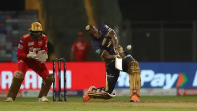 Andre Russell in action for KKR against PBKS in IPL 2022. (IPL) Andre Russell in action for KKR against PBKS in IPL 2022. (IPL)