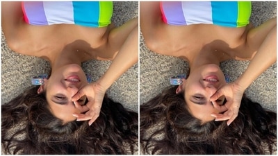 Sara’s neon bikini came in stripes of yellow, blue, white, grey and pink and made her look absolutely beach-ready. (Instagram/@saraalikhan95)