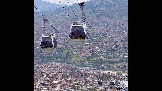 Commuter cable cars in packed Medellin, Colombia. (Wikimedia Commons)