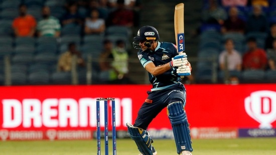 Gujarat Titans Shubman Gill plays a shot during the IPL 2022 match between Delhi Capitals and Gujarat Titans, at Maharashtra Cricket Association Stadium, in Pune on Saturday.(Gujarat Titans Twitter)