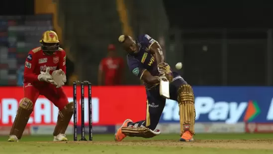 Andre Russell in action for KKR against PBKS in IPL 2022. (IPL)