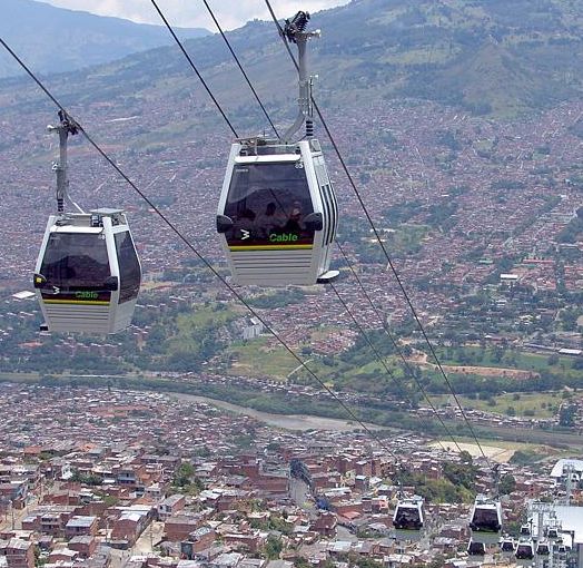 Commuter cable cars in packed Medellin, Colombia. (Wikimedia Commons)